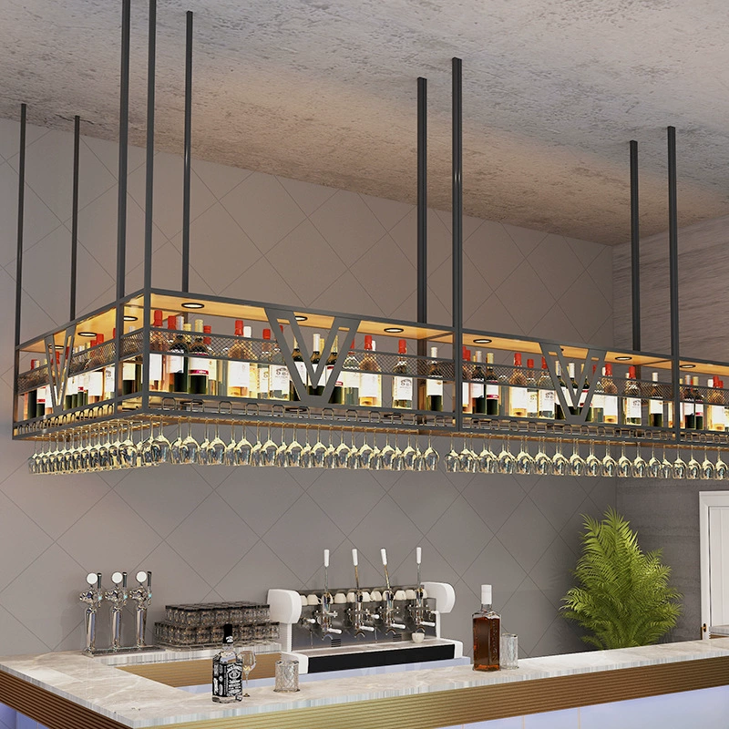 Барный верхний подвесной шкаф Перевернутый подвесной стеллаж для чашек красного вина Винный шкаф Ресторан Индустриальный стиль Железная подвесная стойка для чашек