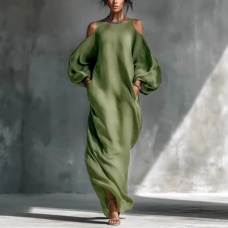 2026 European and American Spring and Summer New Fashion High-End Women's Long-Sleeve Off-Shoulder Long Dress Mid-Waist Pullover Style Dress