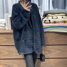 秋冬新款开衫女纯羊毛绒衫小香风流苏宽松慵懒风针织毛衣外套