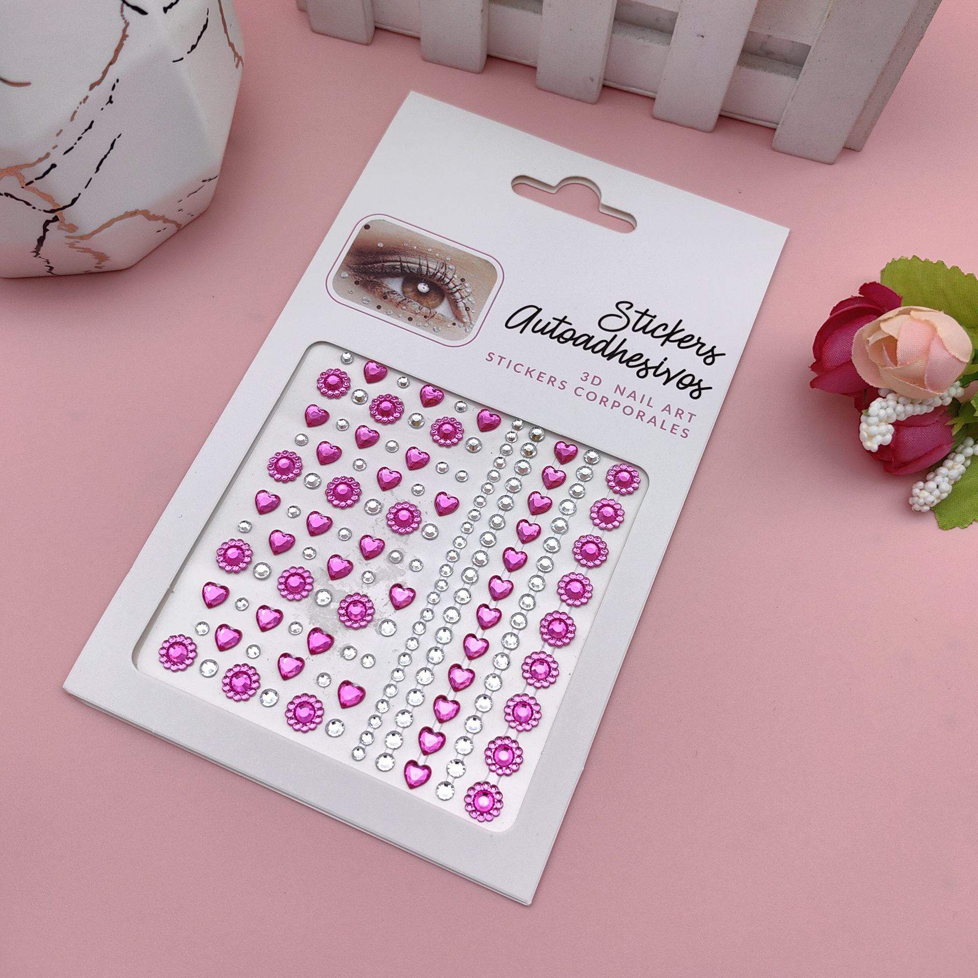 Pegatinas para maquillaje de ojos, pegatinas de diamantes de imitación para ojos, decoración facial, accesorios de maquillaje de perlas para diario, pegatinas de diamantes de imitación para escenario infantil, venta al por mayor en stock.