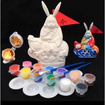 老北京兔爺白坯石膏diy繪畫材料團建活動美術課手工材料製作套裝