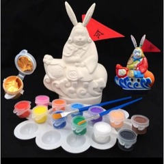 老北京兔爺白坯石膏diy繪畫材料團建活動美術課手工材料製作套裝
