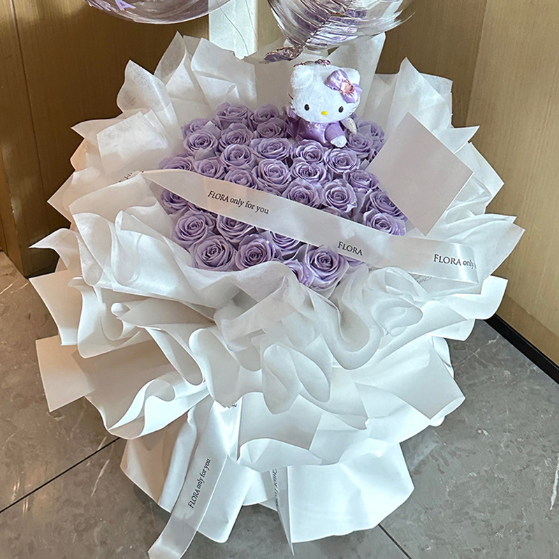 永生花蝴蝶结kt猫玫瑰花束香皂花送闺蜜生日礼物送女友七夕礼物|undefined
