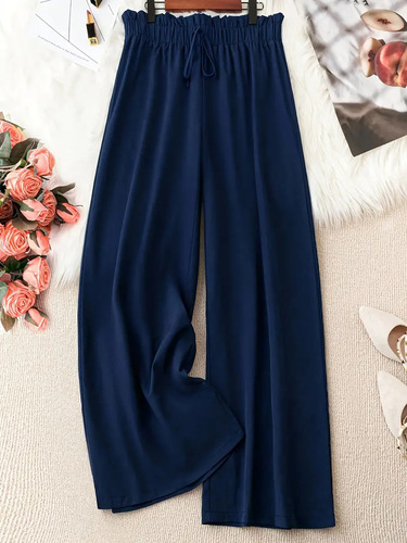 2025 European and American Cross-border Bestselling Straight Leg Casual Pants Summer Solid Color Plus Size Loose Wide Leg Pants
