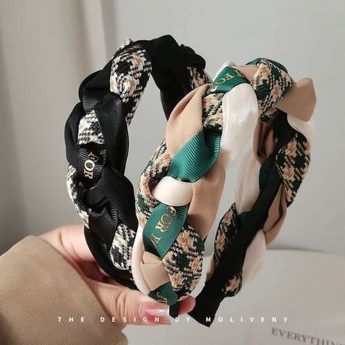 Fashionable Retro Plaid Twist Headband Women's Skull Increase Thickening Anti-Slip Headband Pressed Hairpin High-end Hair Accessories