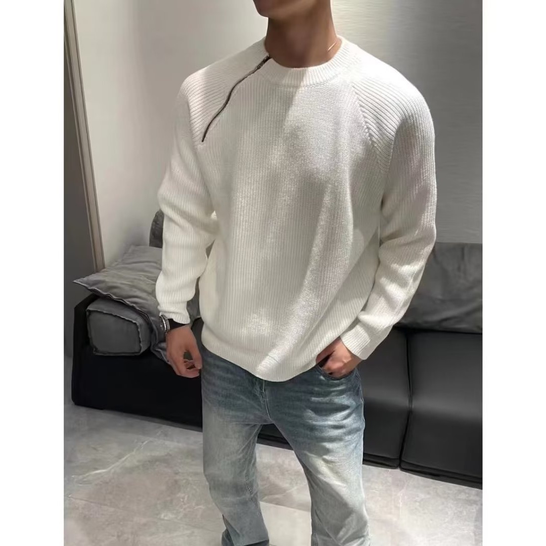 Herrenbekleidung Modischer Pullover mit Reißverschluss und Rundhalsausschnitt im Lazy-Style Vielseitiger, lässiger, lockerer Strickpullover für Herren_voghion.com