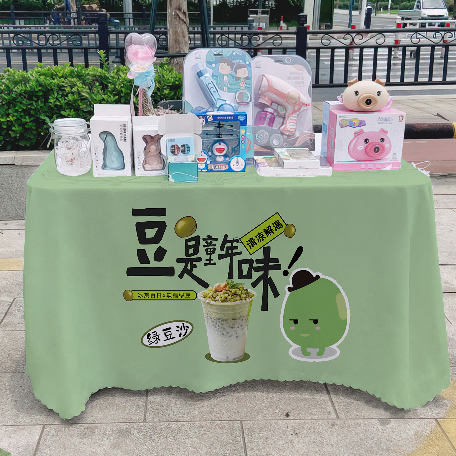 Mesa de arena de frijoles verdes, mesa de publicidad, mesa de mesa