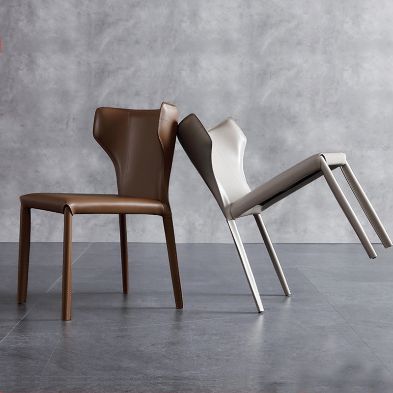 馬鞍皮餐椅家用現代簡約北歐輕奢餐椅意式極簡設計師椅子書桌椅