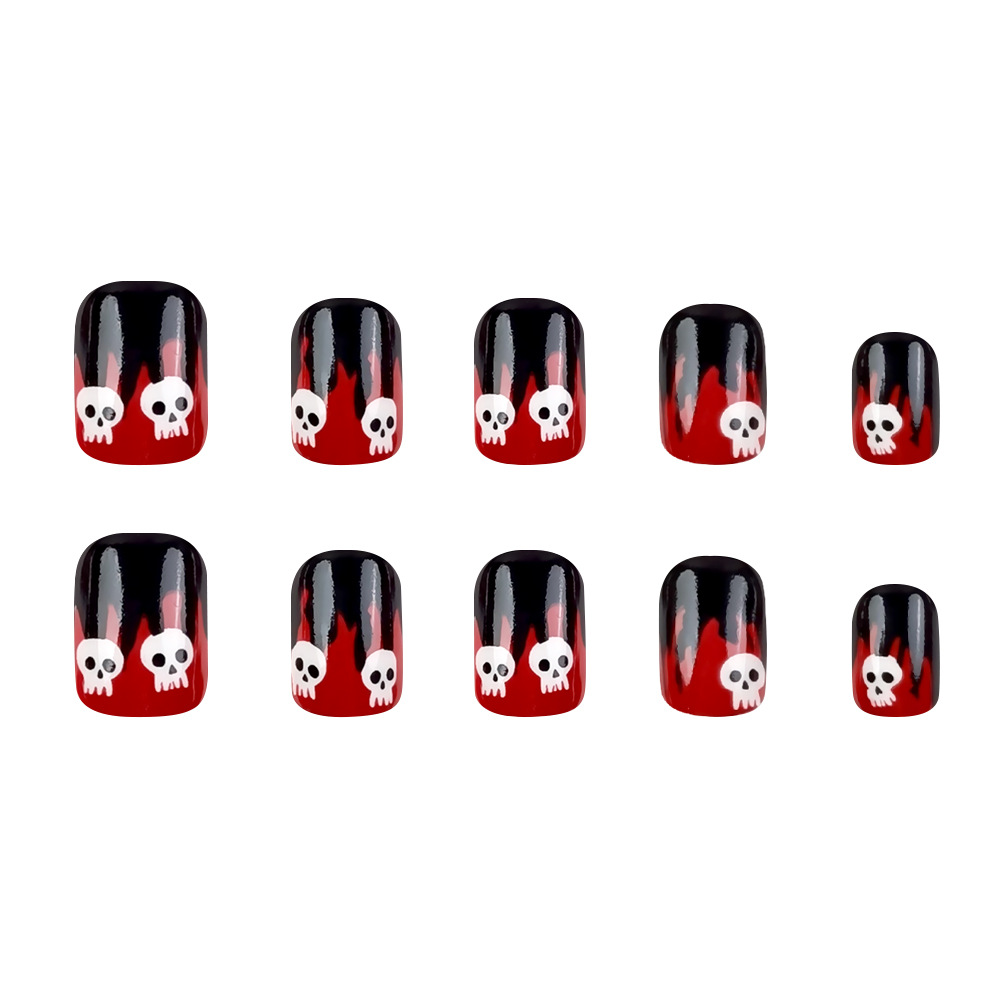 Uña de manicura para usar Halloween 24 piezas esqueleto de luz nocturna gota de sangre roja gradiente de uñas falsas para usar parches