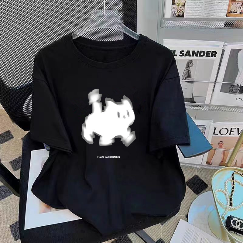 Black Short Sleeve-White Cat