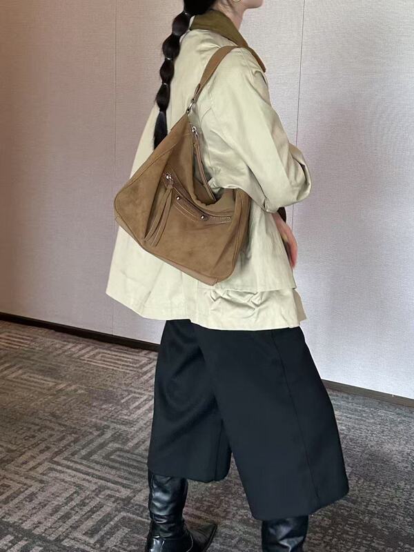 复古磨砂机车包高级感大容量时尚托特包休闲百搭水桶包单肩斜挎包|undefined