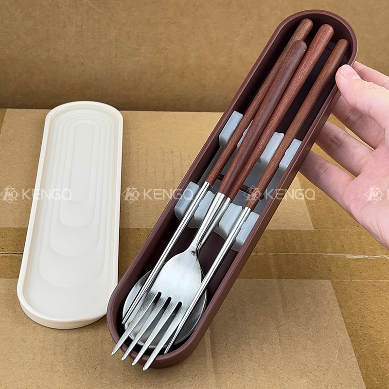 Caja de cubiertos portátil 316 palillos de acero inoxidable cucharas y tenedores una persona con tres piezas de cubiertos de estudiantes