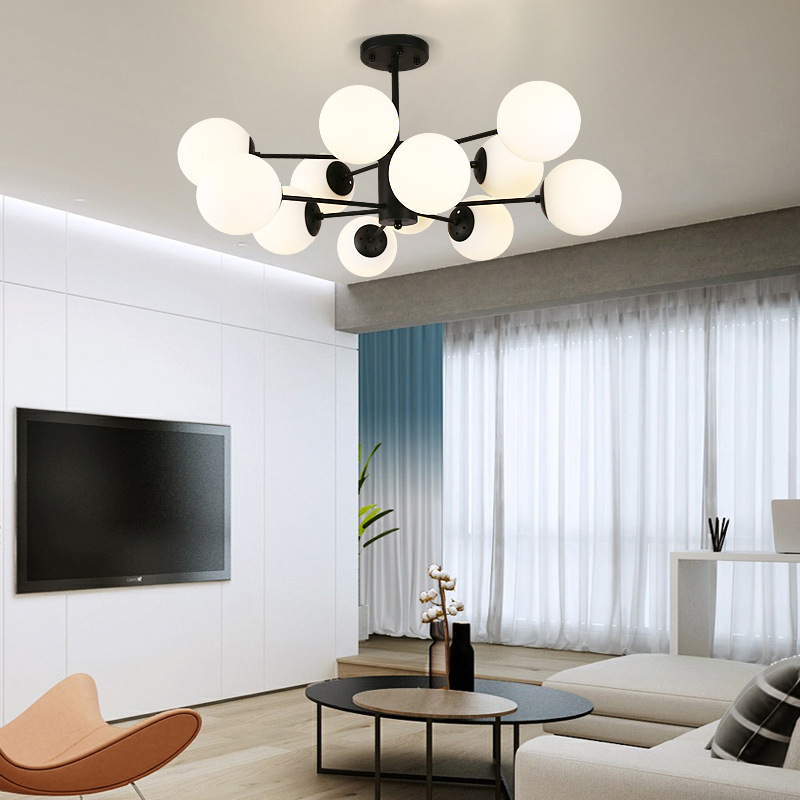 Nordic Medieval Magic Bean Glass Chandelier for Living Room, Dining Room, Bedroom, Clothing Store, Lake Blue Led Multi-Head Retro Style