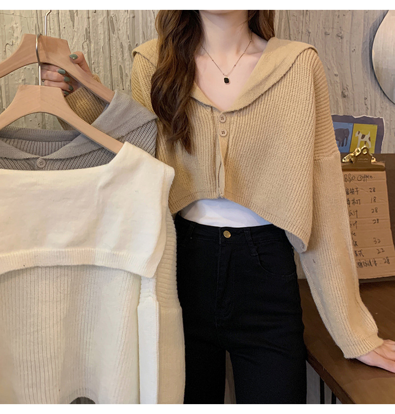 【中国直邮】茵如澜 新款秋冬chic上衣温柔甜辣毛衣针织衫 卡其色