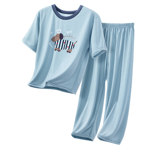 Boys pajamas 2025 new summer thin girls short-sleeved trousers children's girls home clothes big children's air conditioning clothes