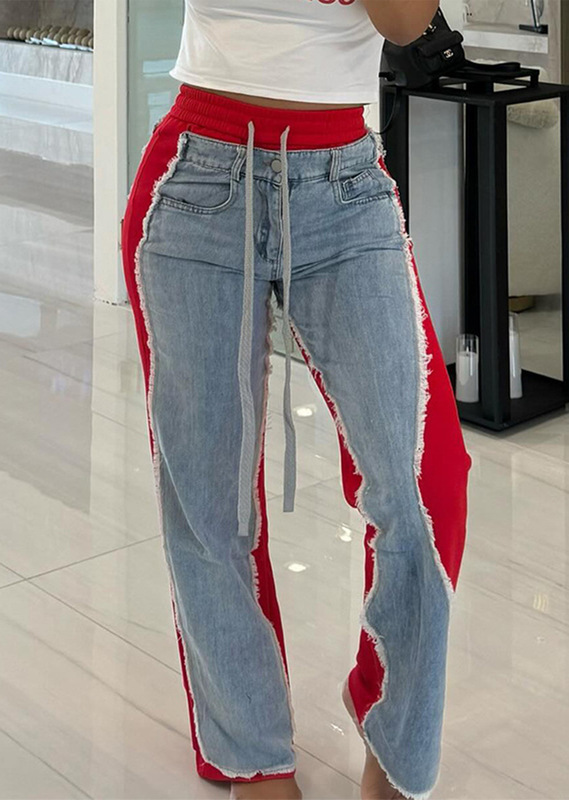D8709 新品速卖通亚马逊欧美时尚个性女装女裤拼接牛仔裤销售|undefined