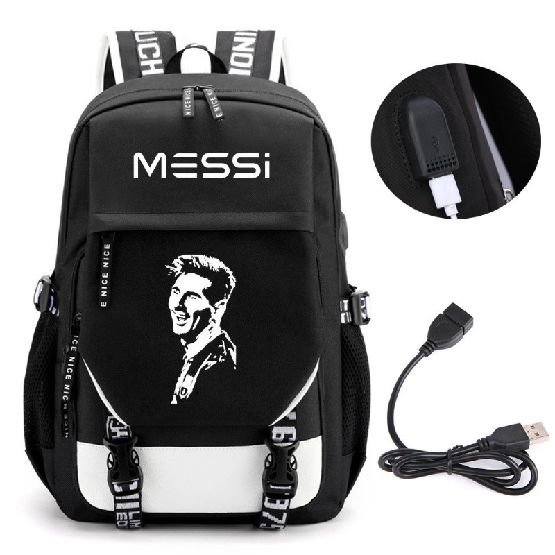Estrellas de fútbol transfronterizas mochila perimetral mochila de computadora USB de gran capacidad para adolescentes bolsas escolares
