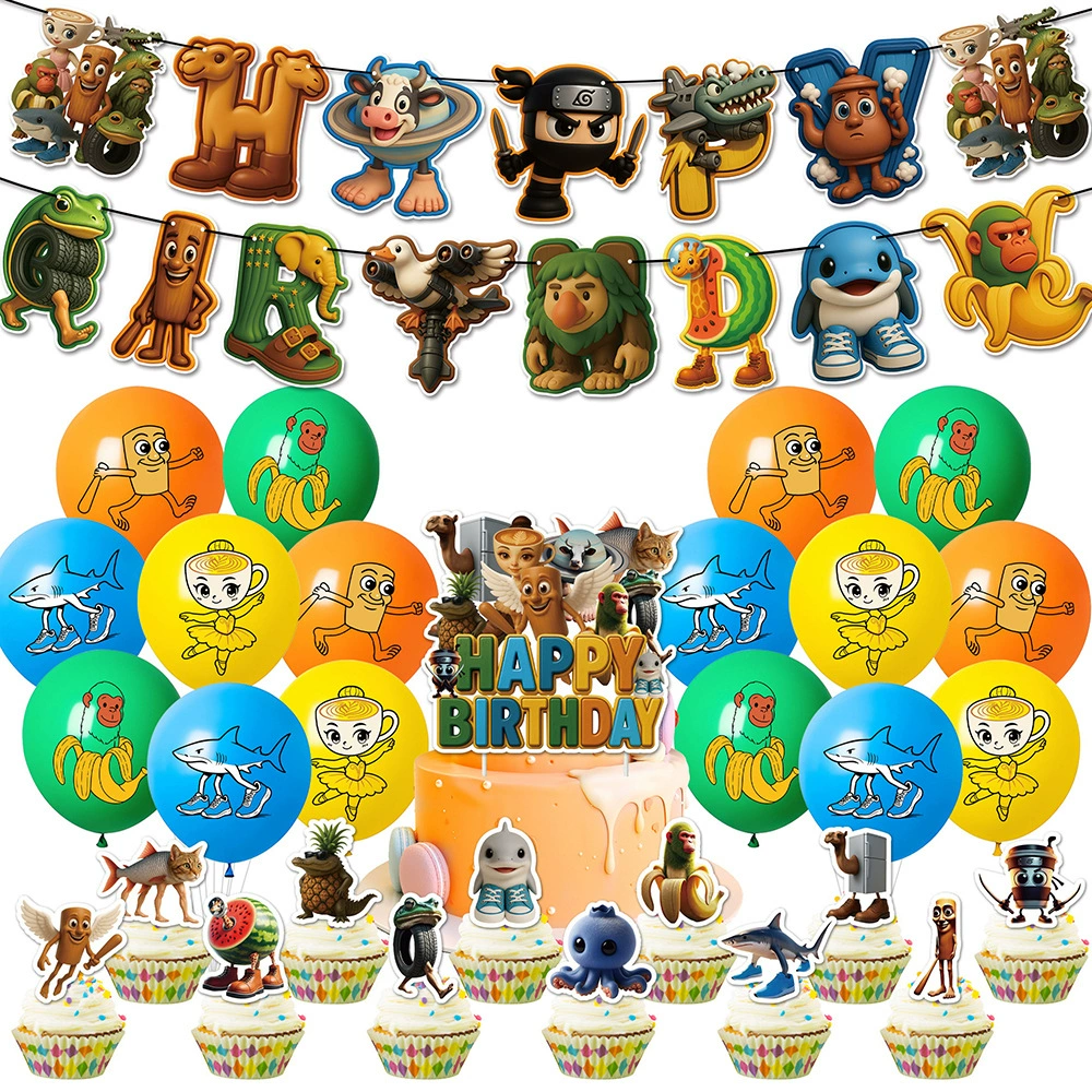 Shan Hai Jing Game Tung Tung Sahur Brain Rot Shark Деревянная палочка Украшение для дня рождения Флаг Воздушный шар.