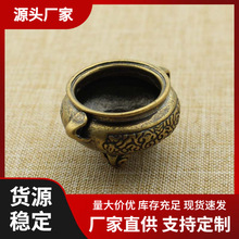 古玩杂项仿古清代一柱香炉文房刻花小铜件迷你铜香炉收藏三足鼎立