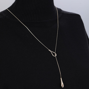 New Design Sense Water Drop Tassel Long Necklace Four Seasons Chain Fashion Accessories Women's High Sense Light Luxury Woolen Chain