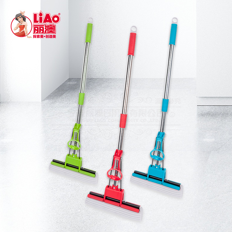 工厂直供滚轮胶棉吸水海绵拖把家用免手洗不锈钢伸缩挤水懒人拖布|ms