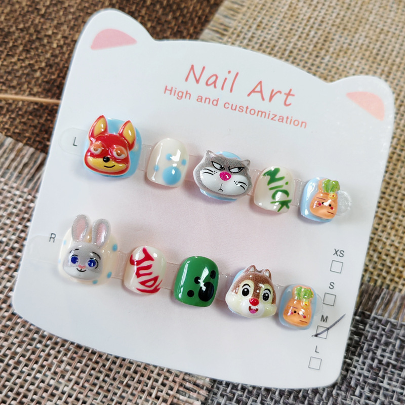 Zootopia Cartoon Rabbit Children's Wearable Nail Removable Little Girl Cute Nail Art Stickers 3-6-12 Years Old