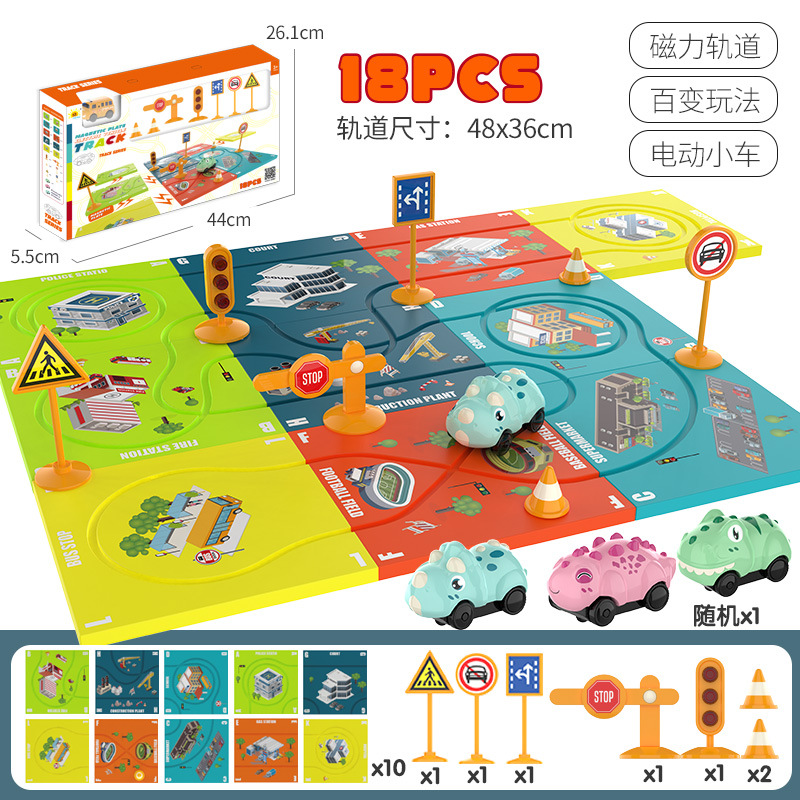 Tiktok niños educativos pista magnética coche fuego ingeniería vehículo DIY variedad rompecabezas eléctrico pista coche