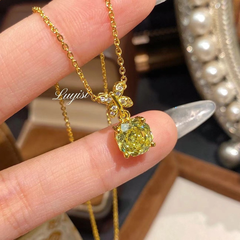 八角千禧玫瑰切帕拉伊巴项链女轻奢高碳钻蝴蝶戒指紫钻黄金色套装|undefined