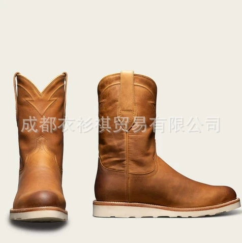 Внешняя торговля сплошной цвет с круглой головкой Средняя трубка Вышивка Ретро повседневные мужские ботинки больших размеров 38-48 размер трансграничный Amazon