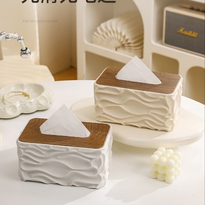 Escritorio creativo simple de gran capacidad rayas caja de extracción de papel plástico hogar sala de estar cubierta de madera caja de servilletas de servilletas