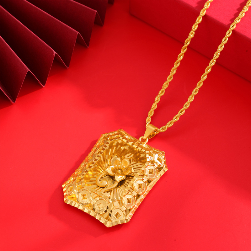 Vietnam oro flor collar hombres y mujeres de la etiqueta gran flor colgante retro estilo colgante chapado en oro hueco ventas directas de la fábrica