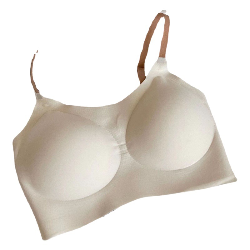 Alta calidad sin costuras taza fija contraste color látex algodón ropa interior transpirable push-up lado pecho con cabestrillo fino para las mujeres