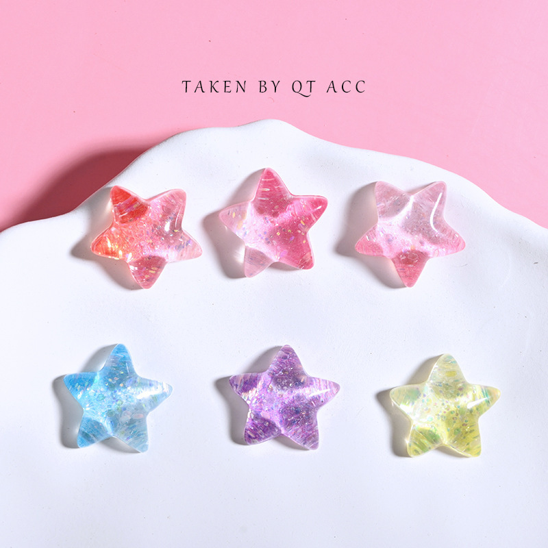 New Gradient Glitter Color-Changing Five-Pointed Star Resin Accessories Creative DIY Cute Hair Accessories Decorative Patches Wholesale