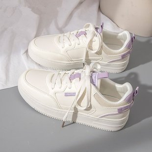Sweet College-Style White Sneakers for Women, 2025 Autumn New Korean Version Thick-Soled Low-Top Sneakers, Hong Kong Style Sports Casual Shoes