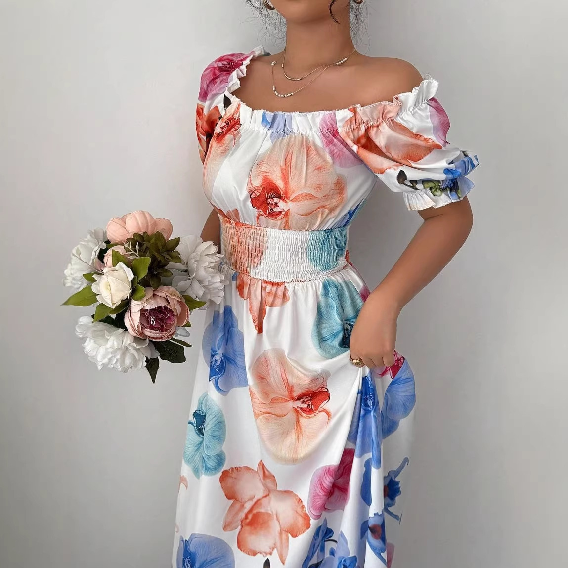 Summer Women's Clothing Fashion Printed Long Skirt Dress American Style Thin Material For Ladies New Arrivals_ecoleips.com