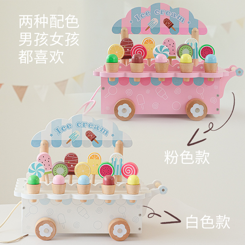 Cochecito de helado de simulación para niños Juego de roles para bebés Interacción entre padres e hijos Juguetes educativos de madera image 4