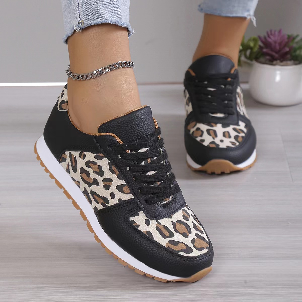 Damen Freizeitschuhe Mit Leopardenmuster Und Dicker Sohle_voghion.com