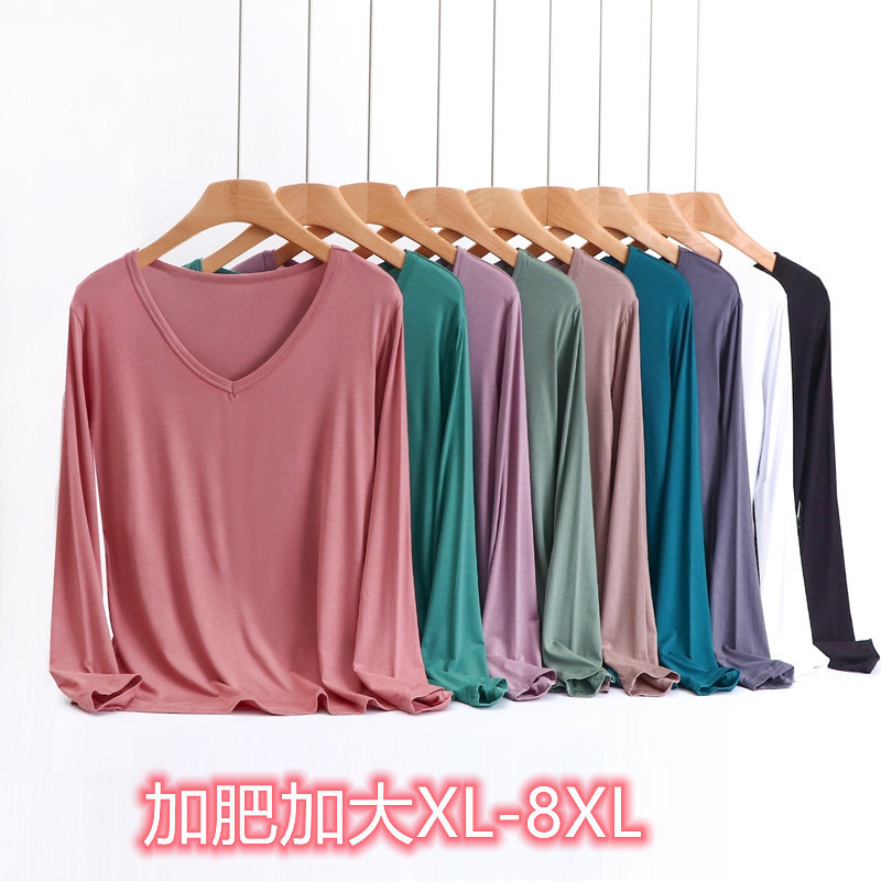 Autumn New Style Cotton V-Neck T-Shirt for Women, Loose Plus-Size Base Shirt, Solid Color Long-Sleeve Top Autumn New Style Cotton V-Neck T-Shirt for Women, Loose Plus-Size Base Shirt, Solid Color Long-Sleeve Top