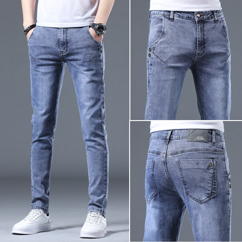 Spring jeans, men's spring autumn pants, elastic trend, slim fit, and small leg pants paragraph_voghion.com