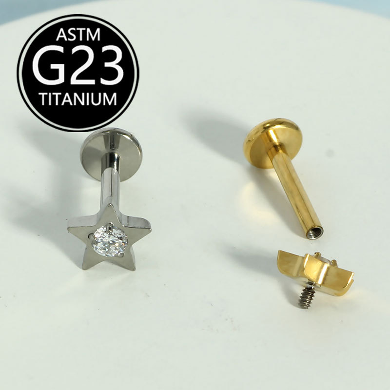16G labret stud size and finish detail