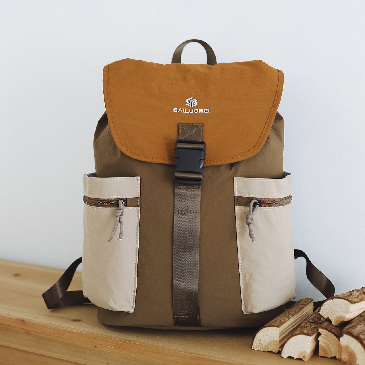 Cross-Border New Trendy Color-Blocking Design Lightweight Casual Backpack with Drawstring, High Aesthetic Appeal for Travel