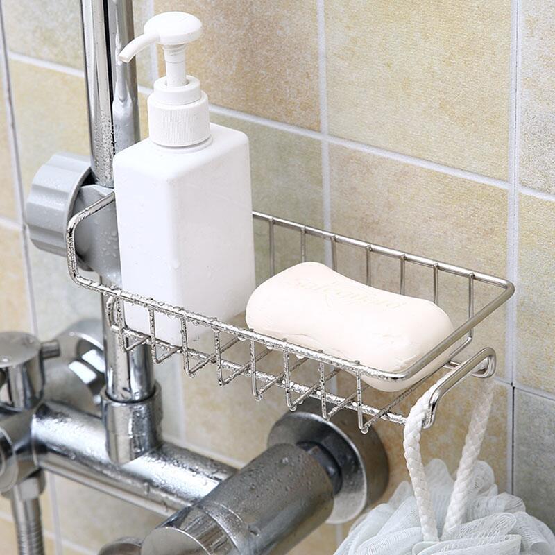Manufacturer wholesale kitchen faucet storage shelf household stainless steel punch-free rag sponge brush drain rack