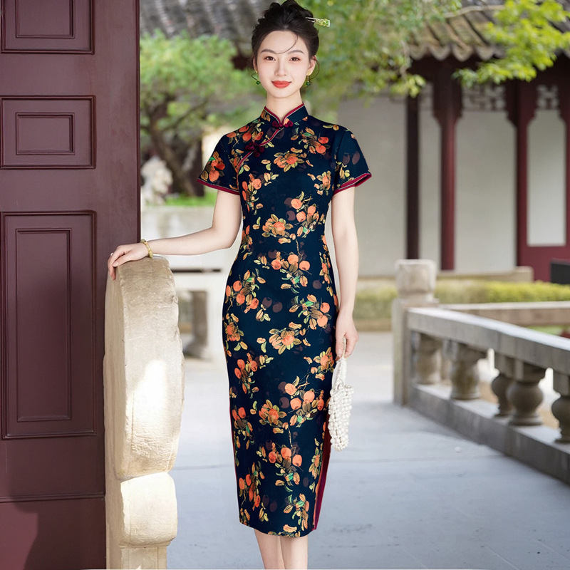 반팔롱치파오 [홍산과] - 블랙