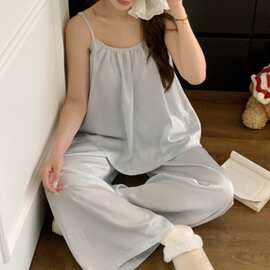【伊之妍】春夏新款26324#两件套冰雪丝春睡衣女家居服#带固定胸