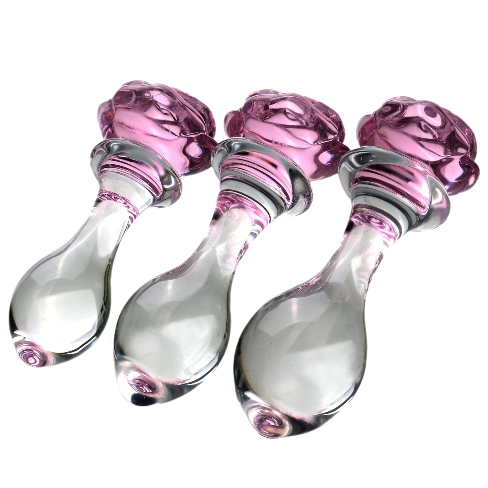 Small Pink Crystal Rose Glass Anal Plug, Transparent Borosilicate-Style Massage Toy — detail image 7