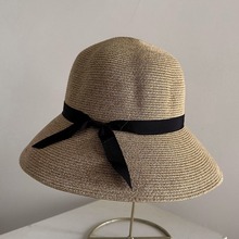 日本百搭显脸小草帽圆顶大檐女士夏季时尚优雅复古遮阳帽渔夫帽