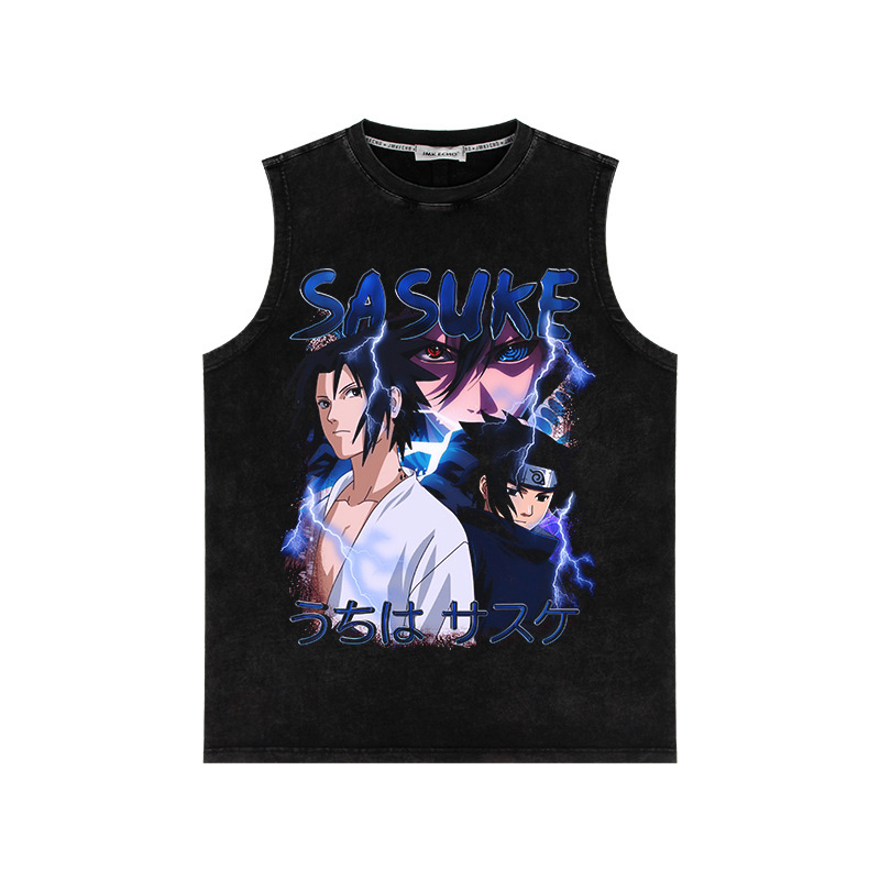 Summer New Style Washed Vintage Sleeveless T-Shirt Naruto Anime Trendy Brand Pure Cotton Tank Top High Street Cross-Border