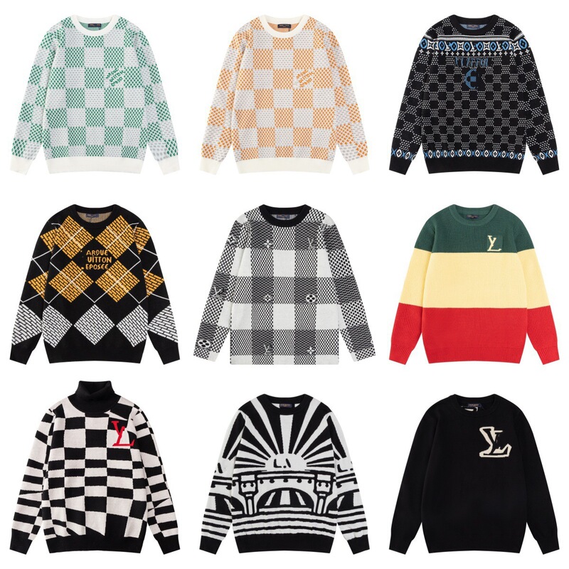 High Version Lujia Knitwear 2025 Autum New Checkerboard Letter Jacquard Long-Sleeved Loose Knitwear for Men and Women