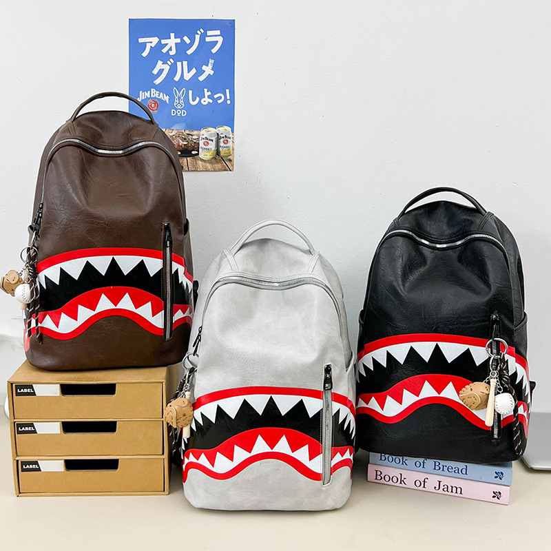 2026 New Men's Casual Shark Backpack, Simple Large-Capacity Business Backpack, Computer Bag, Shark School Bag