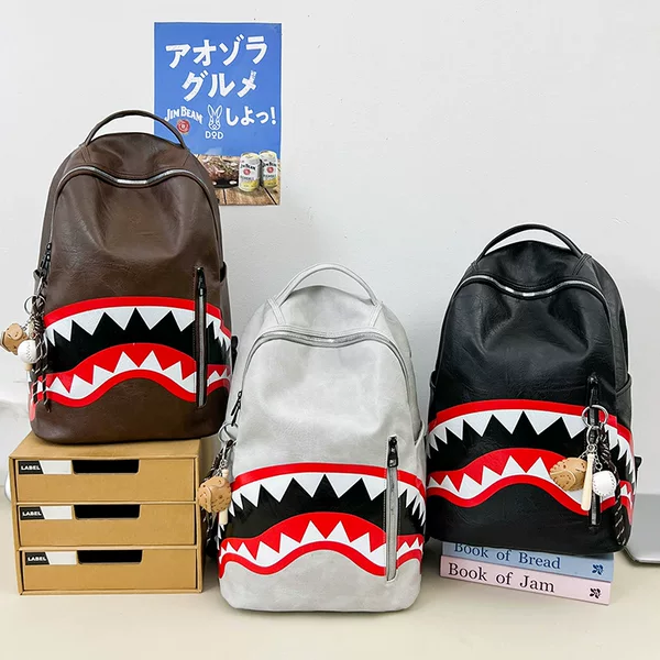 2026 New Men's Casual Shark Backpack, Simple Large-Capacity Business Backpack, Computer Bag, Shark School Bag